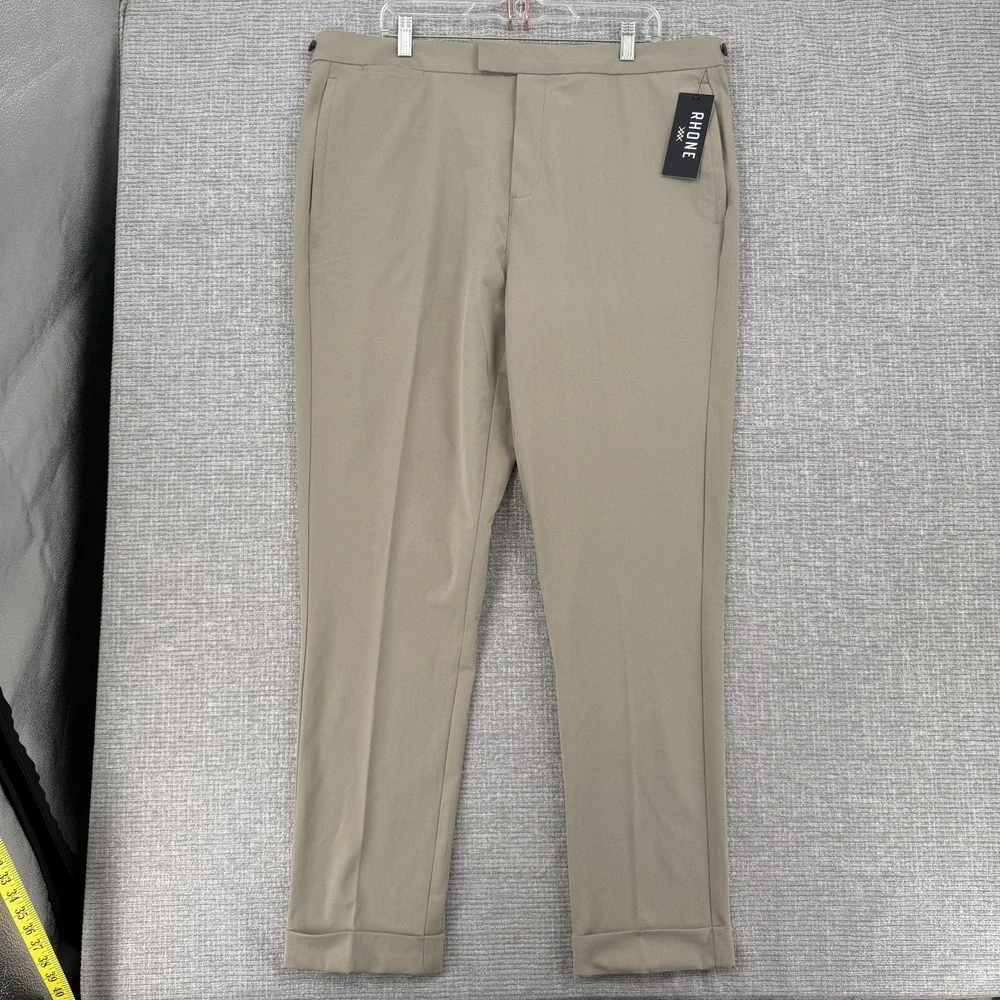 Rhone Pants Mens 38x32‎ Beige Khakis Commuter Pro Trouser Knit Slim Straight